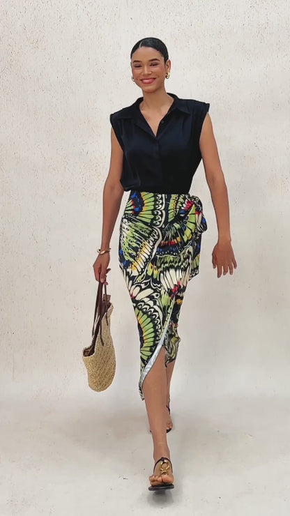 Jungle Butterfly  Silky Satin Wrap Skirt