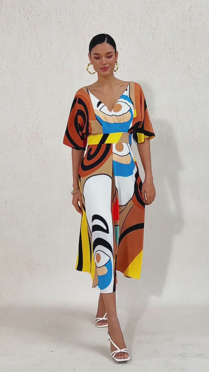 Abstract Art Silky Satin Vacation Maxi Dress