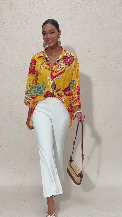 Boho Paisley Flowy Chiffon Short Shirt