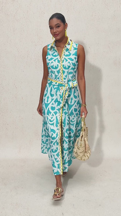 Shirt Collar Belted Pocket Vacation Maxi Dress