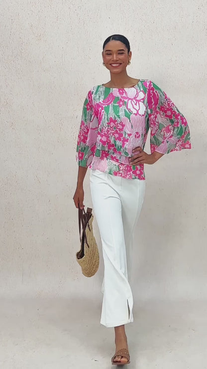 Pink Jungle Flora Flowy Chiffon Layered Blouse