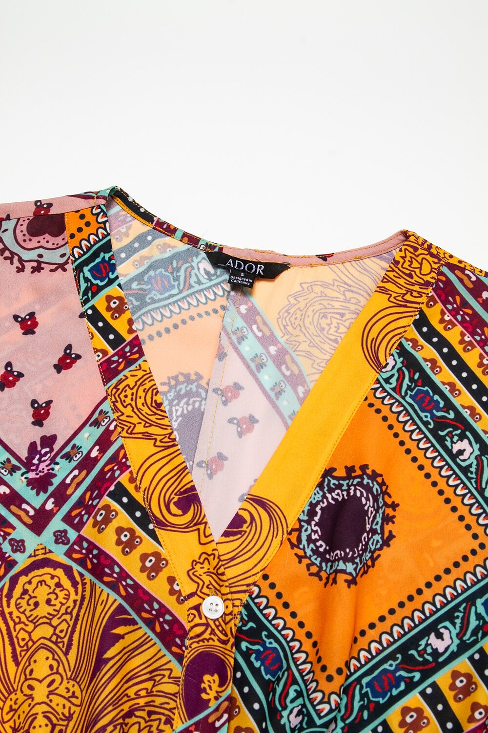Folk Print V Neck Maxi Chiffon Dress