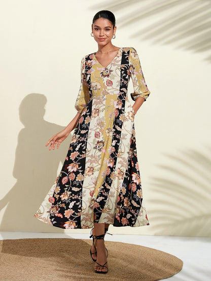 Floral Maxi Weddig Guest Dress with Pocket