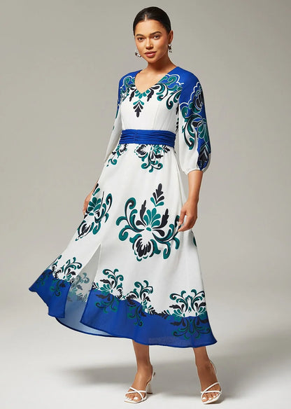 Bold Multicolor Print Cotton Linen Like Dress
