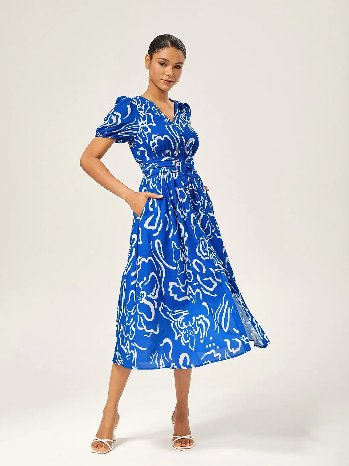 Abstract Art Print Linen-Like Maxi Dress