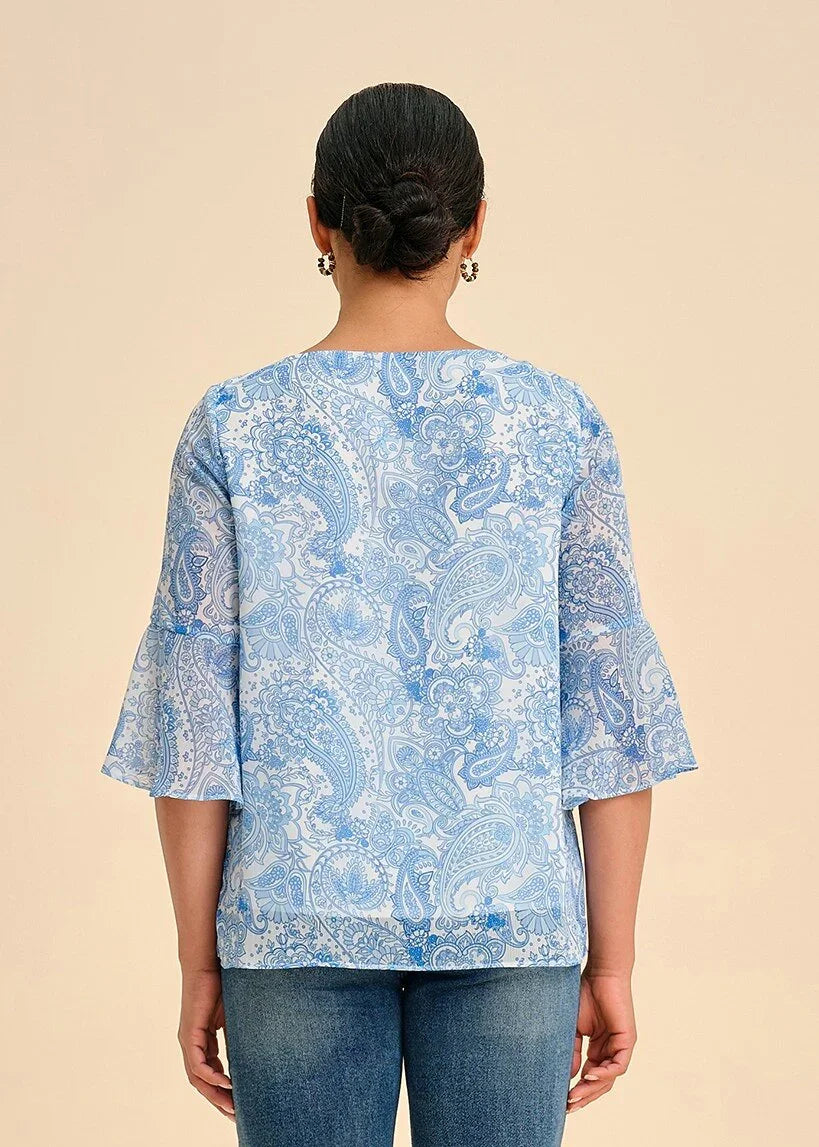 Sky Blue Paisley Chiffon Blouse