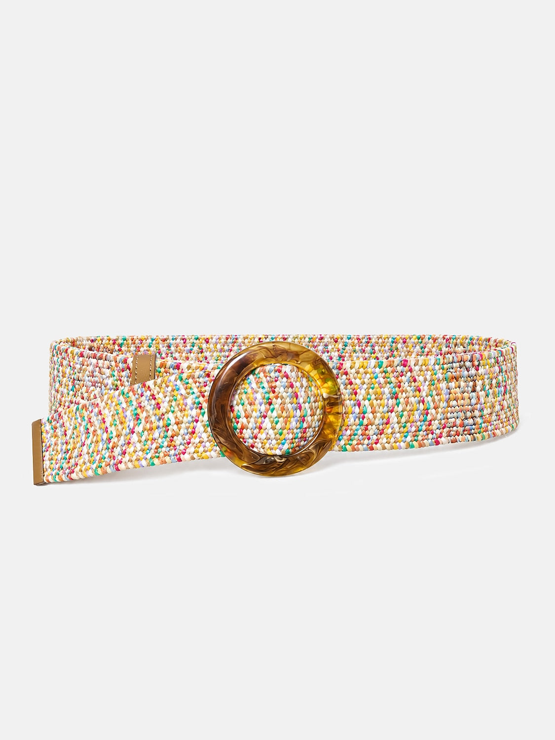 Colorful Stretch Straw Belt with Amber Buckle