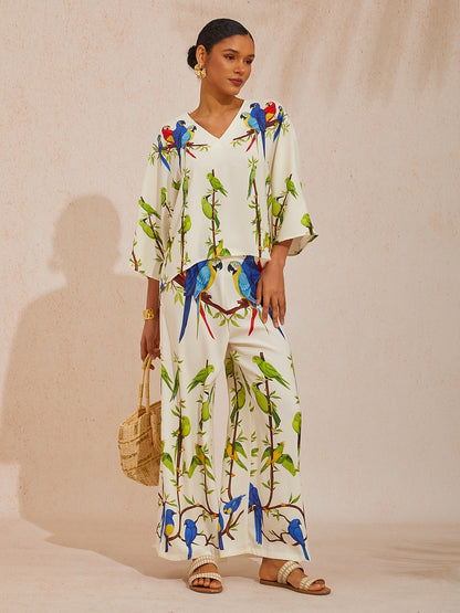 Jungle Wild Party Silky Satin Leopard Batwing Top