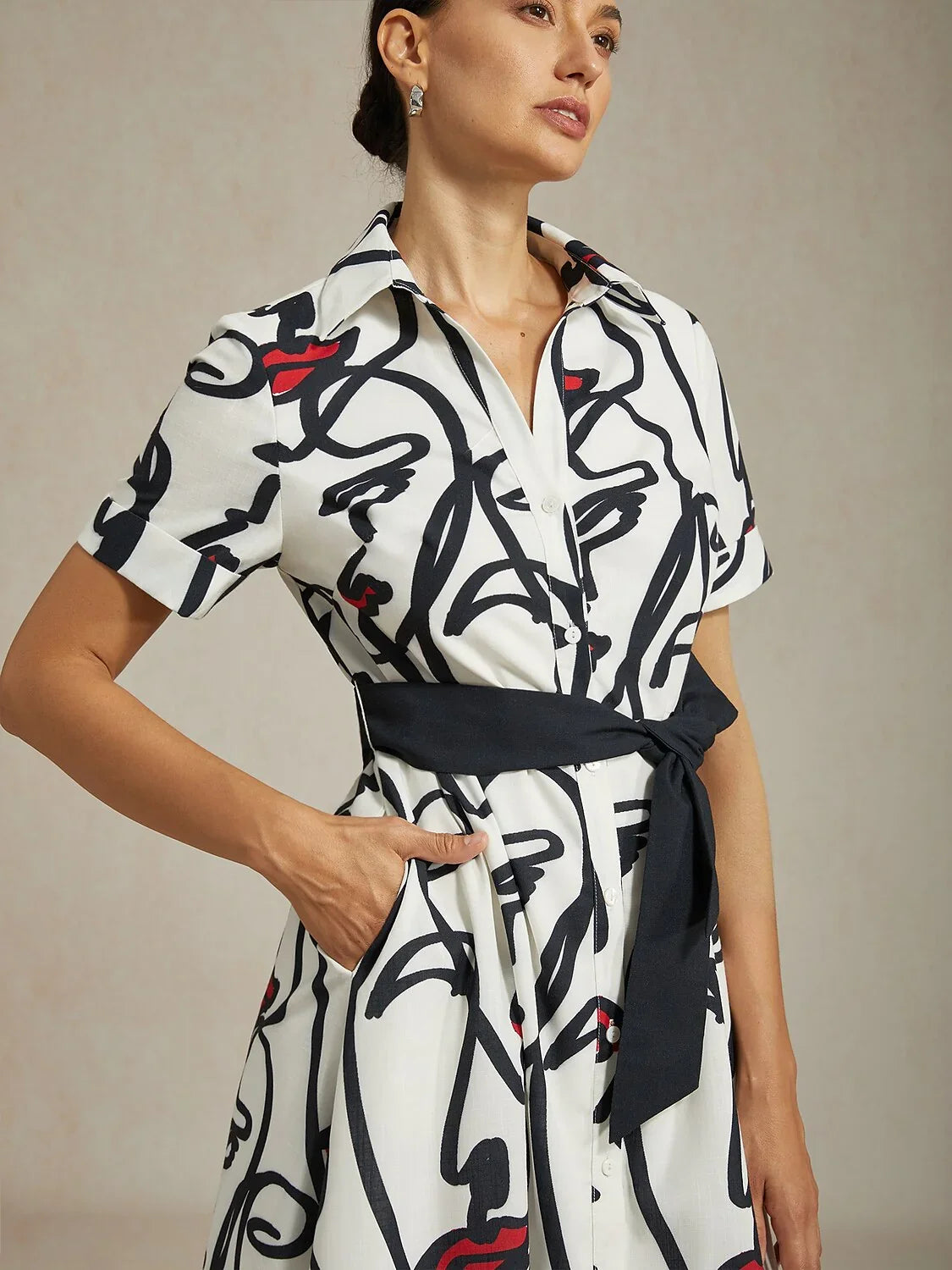 Abstract Art Short Sleeves Casual Shirt Dress