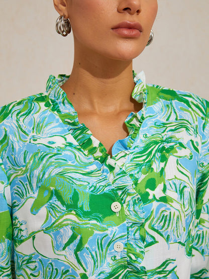 Graphic Art Mustang Linen Look Midi Dress