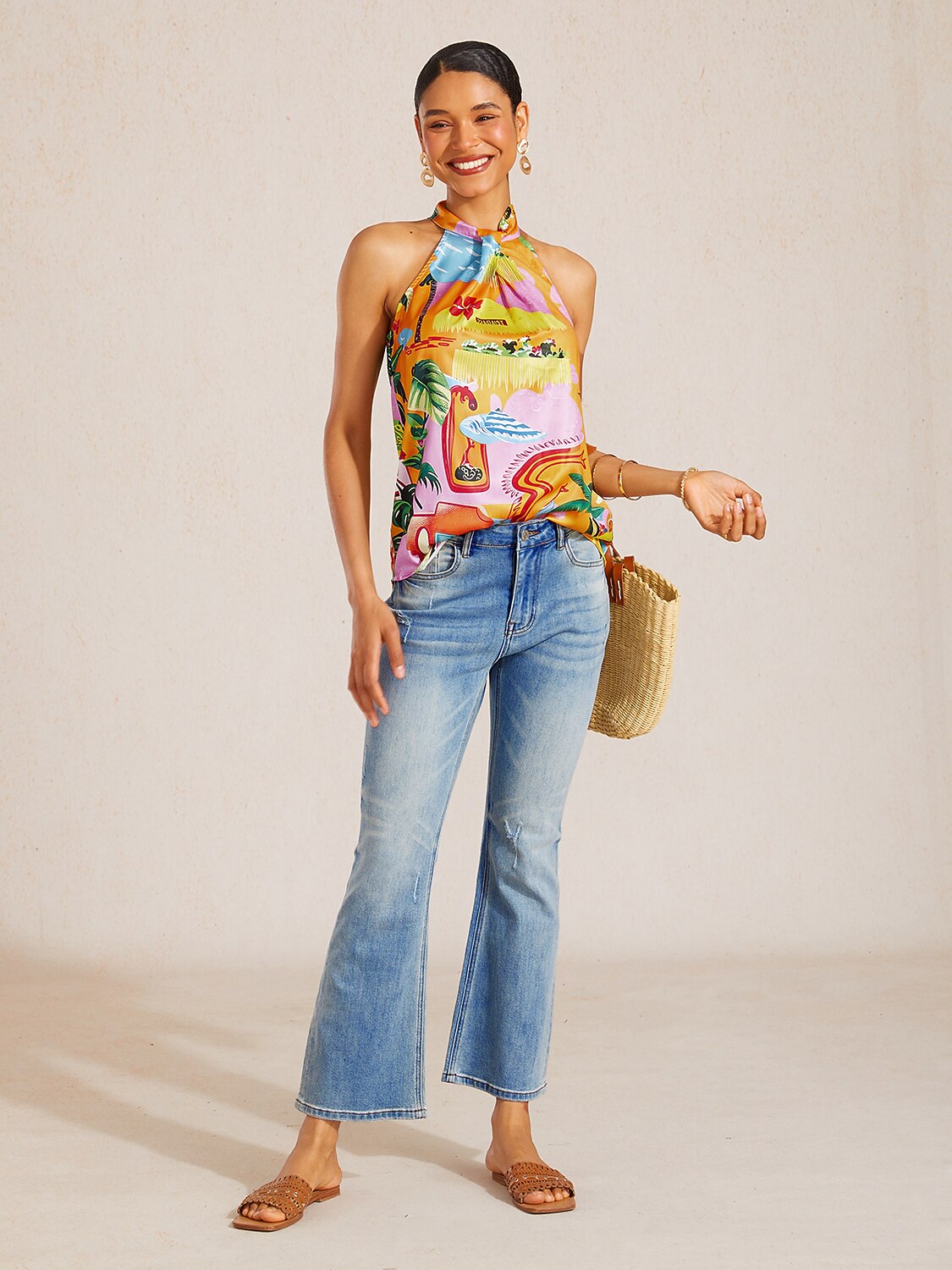 Coral Riviera Silky Satin Sleeveless Top