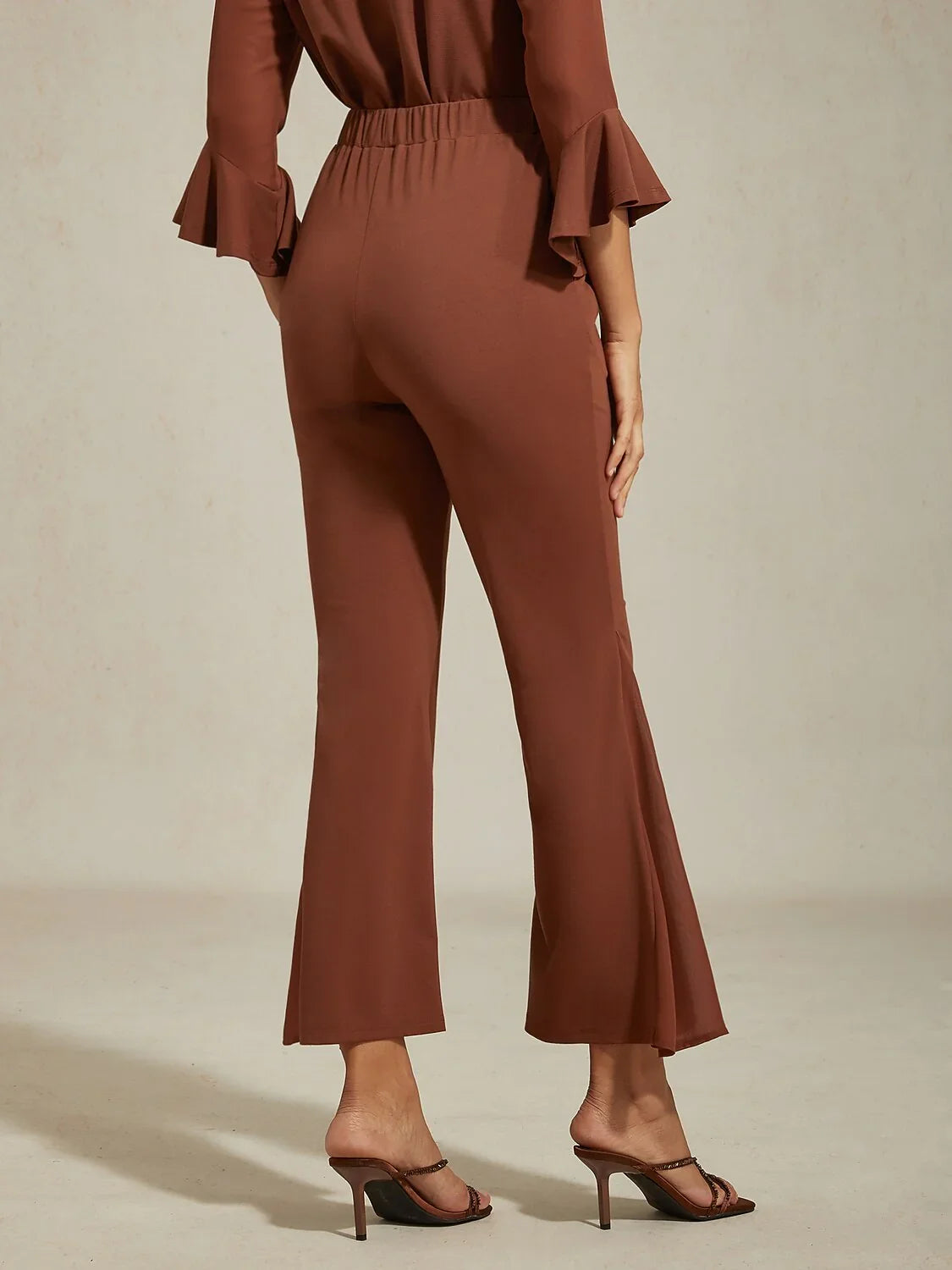 Elegant Coffee Brown Bell-Bottom Chiffon Sheer Pants