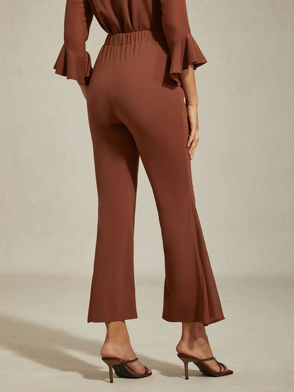 Elegant Coffee Brown Bell-Bottom Chiffon Sheer Pants