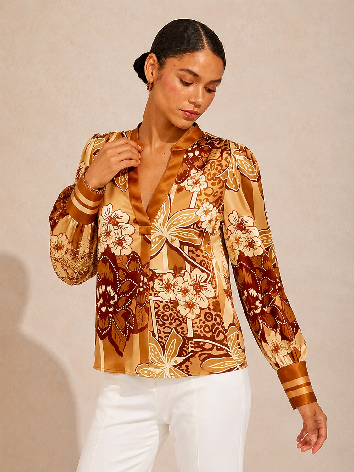 Amber Bloom Silky Satin Blouse