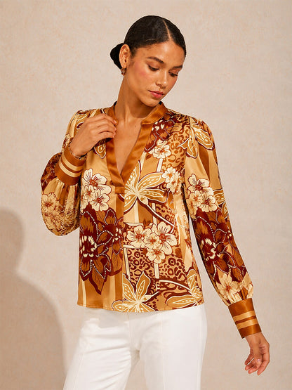 Amber Bloom Silky Satin Blouse