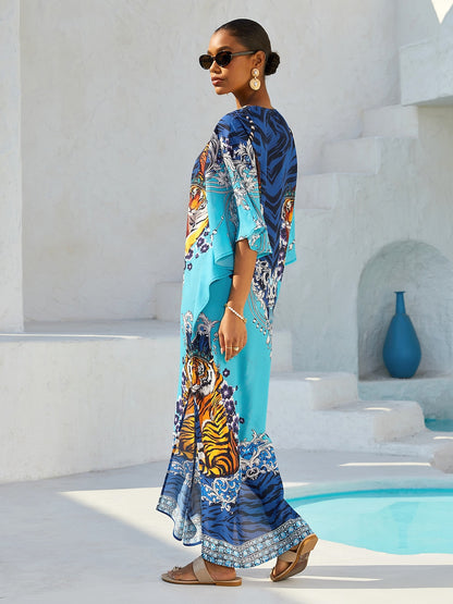 Hawaii Palm Flowy Chiffon Floral Maxi Dress