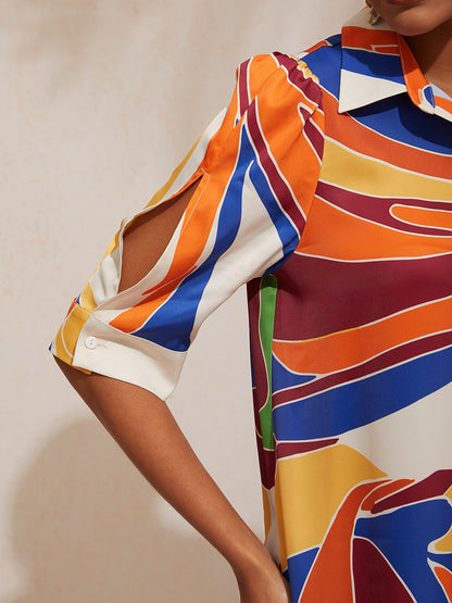 Jungle Wild Party Silky Satin Straight Shirt Dress