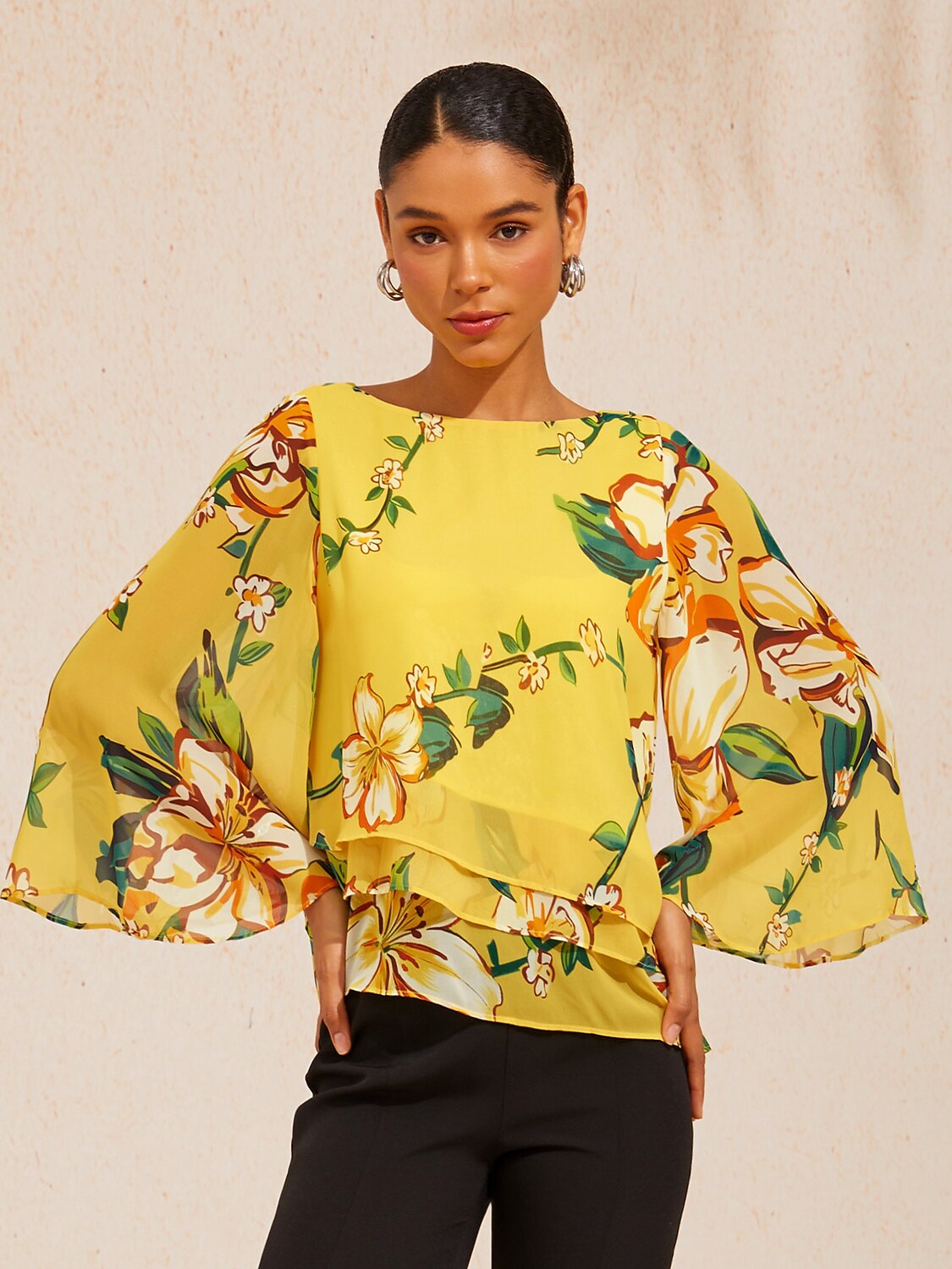 Lime Magnolia Glow Layered Chiffon Blouse