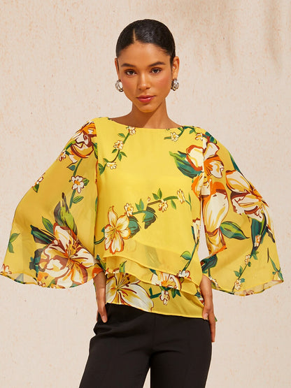 Lime Magnolia Glow Layered Chiffon Blouse