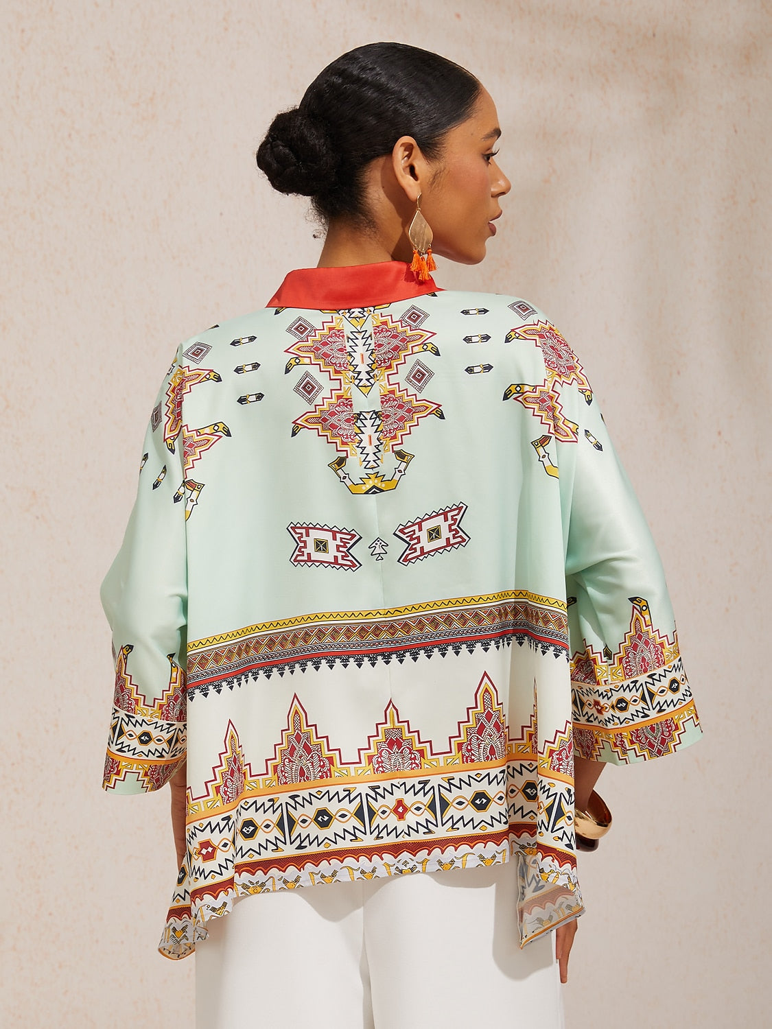 Mallorca Blossom Silky Satin Dolman Sleeve Button Down Shirt