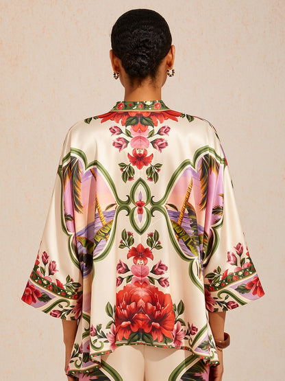Hawaii Palm Silky Satin batwing top