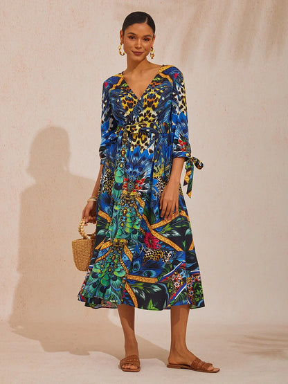 Jungle Wild Party Cotton Peacock Maxi Dress
