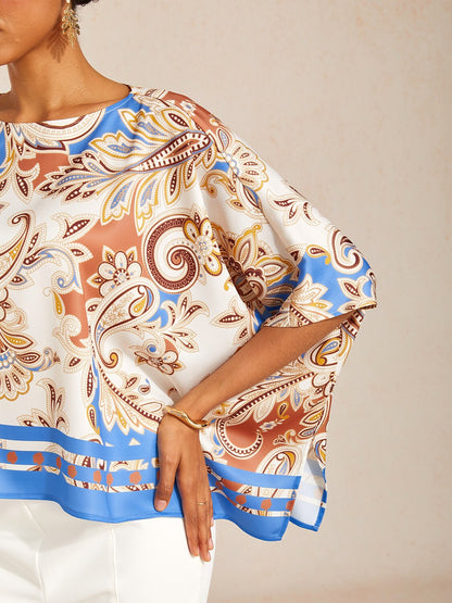 Royal Paisley Flora Silky Satin Dolman Top