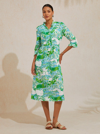 Graphic Art Mustang Linen Look Midi Dress