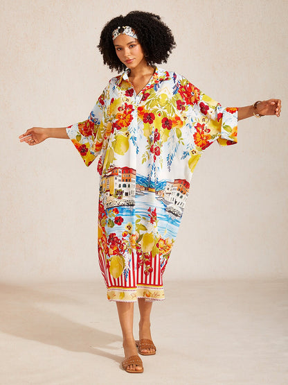 Santorini Summer  Chiffon Batwing Sleeve Kaftan