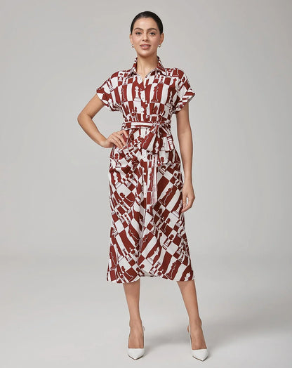 Retro Geometric Reverse Pleat Dress