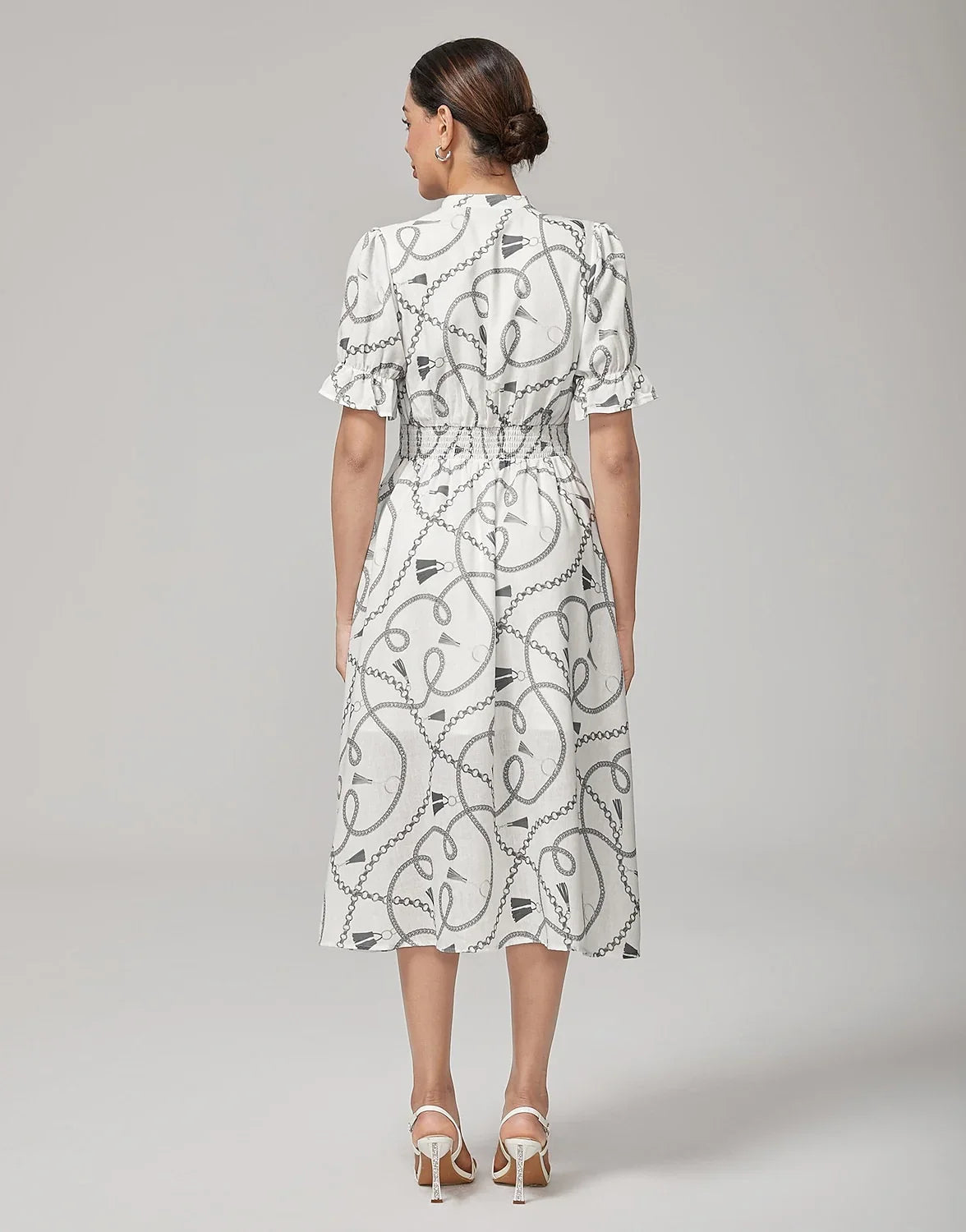 Chain Print Smocked Back Corset Midi Dress