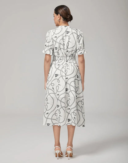 Chain Print Smocked Back Corset Midi Dress