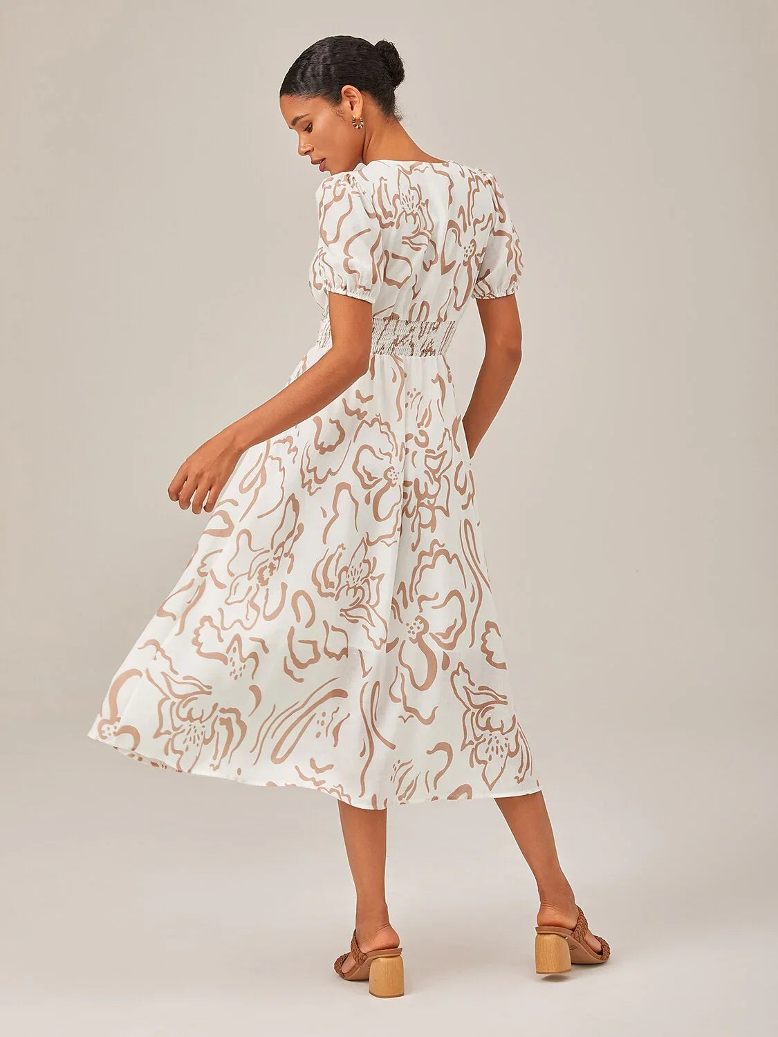 Abstract Art Print Linen-Like Maxi Dress