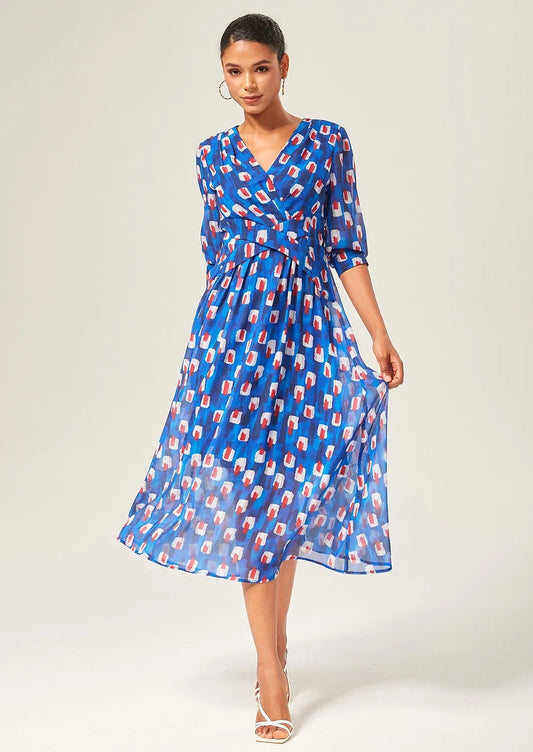 Geometric Color-Block Chiffon Maxi Dress