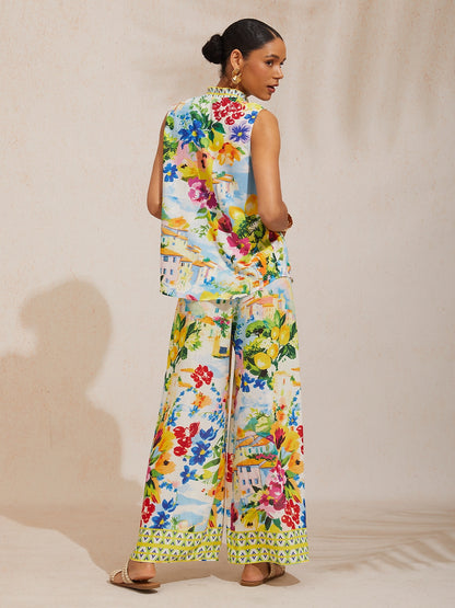 Holiday Citrus Garden Airy Linen Look Sleeveless Top