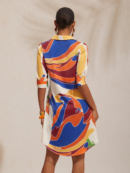 Mallorca Blossom Silky Satin Straight Shirt Dress