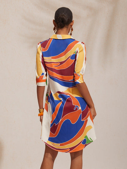 Jungle Wild Party Silky Satin Straight Shirt Dress