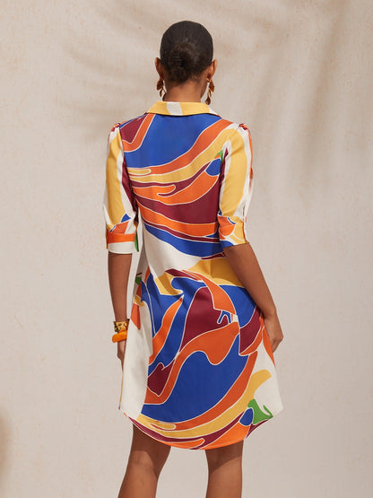 Azure Coast Riviera Silky Satin Straight Shirt Dress