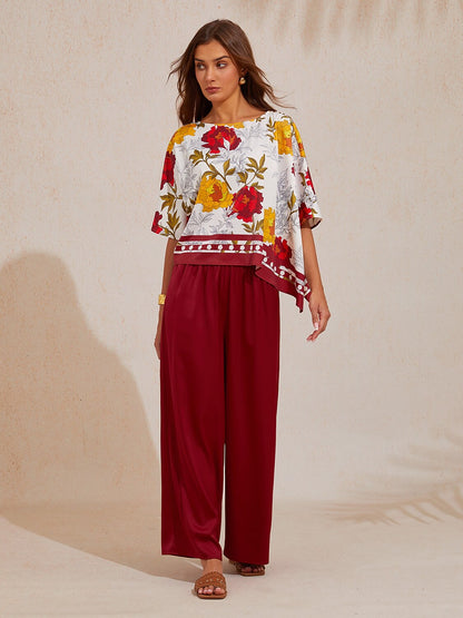Amber Rose Tapestry Silky Satin Dolman Sleeve Top