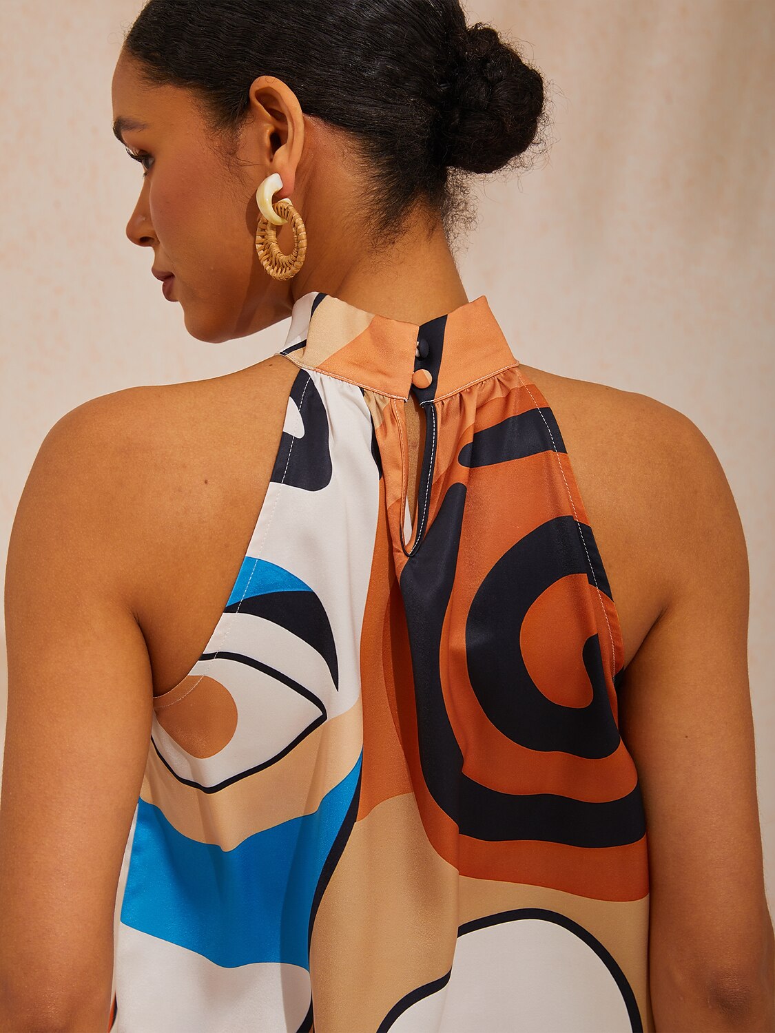 Abstract Art Silky Satin Halter Sleeveless Top