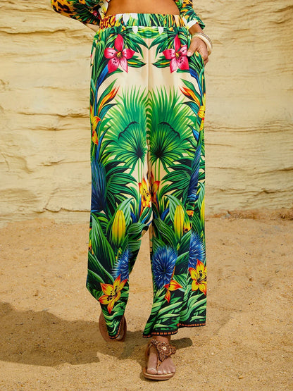 Tropical Temptation Flowy Chiffon Wide Leg Pants