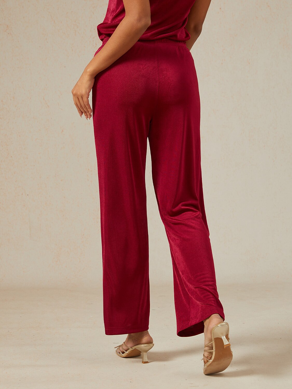 Acetate Look Stretch Straight Leg Pants