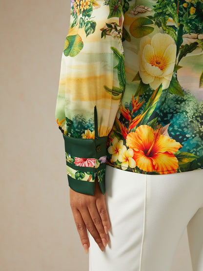 Emerald Garden Silky Satin Blouse