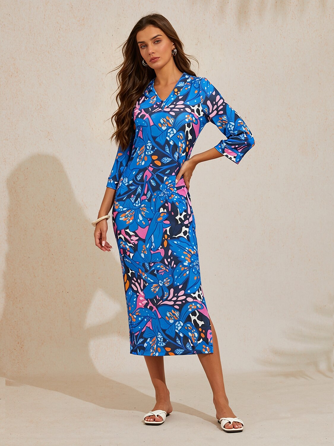 Abstract Azure High Stretch Knit Dress
