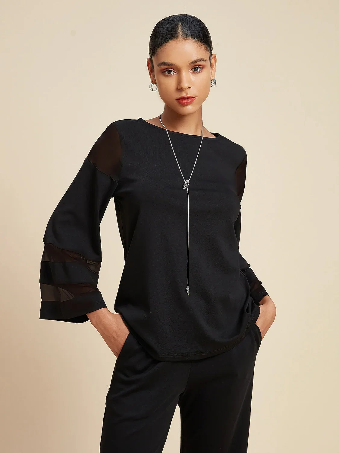 Style Chiffon Modal Illusion Pure Color Loose Blouse