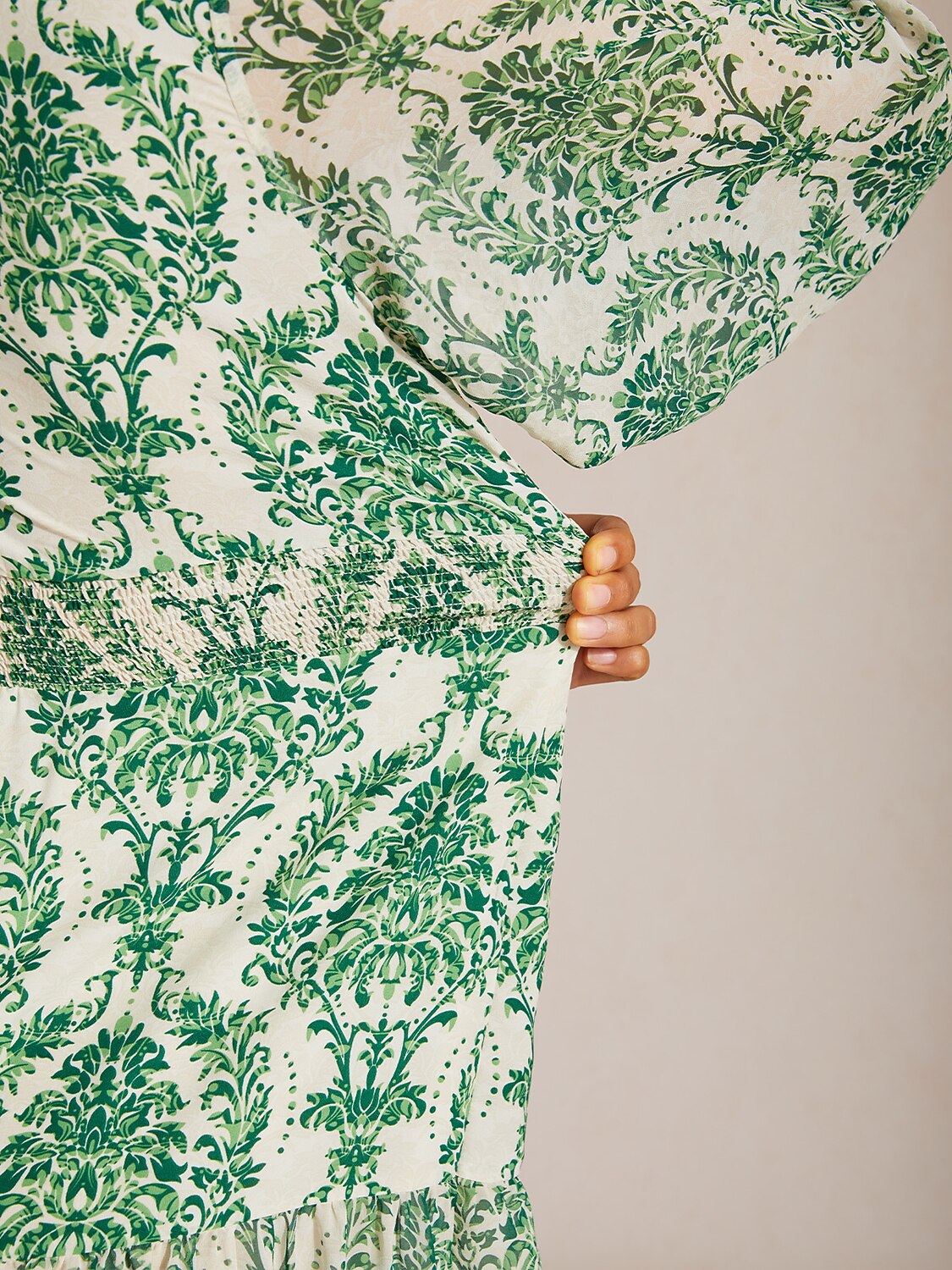 Verdant Baroque Bloom Flowy Chiffon Maxi Dress