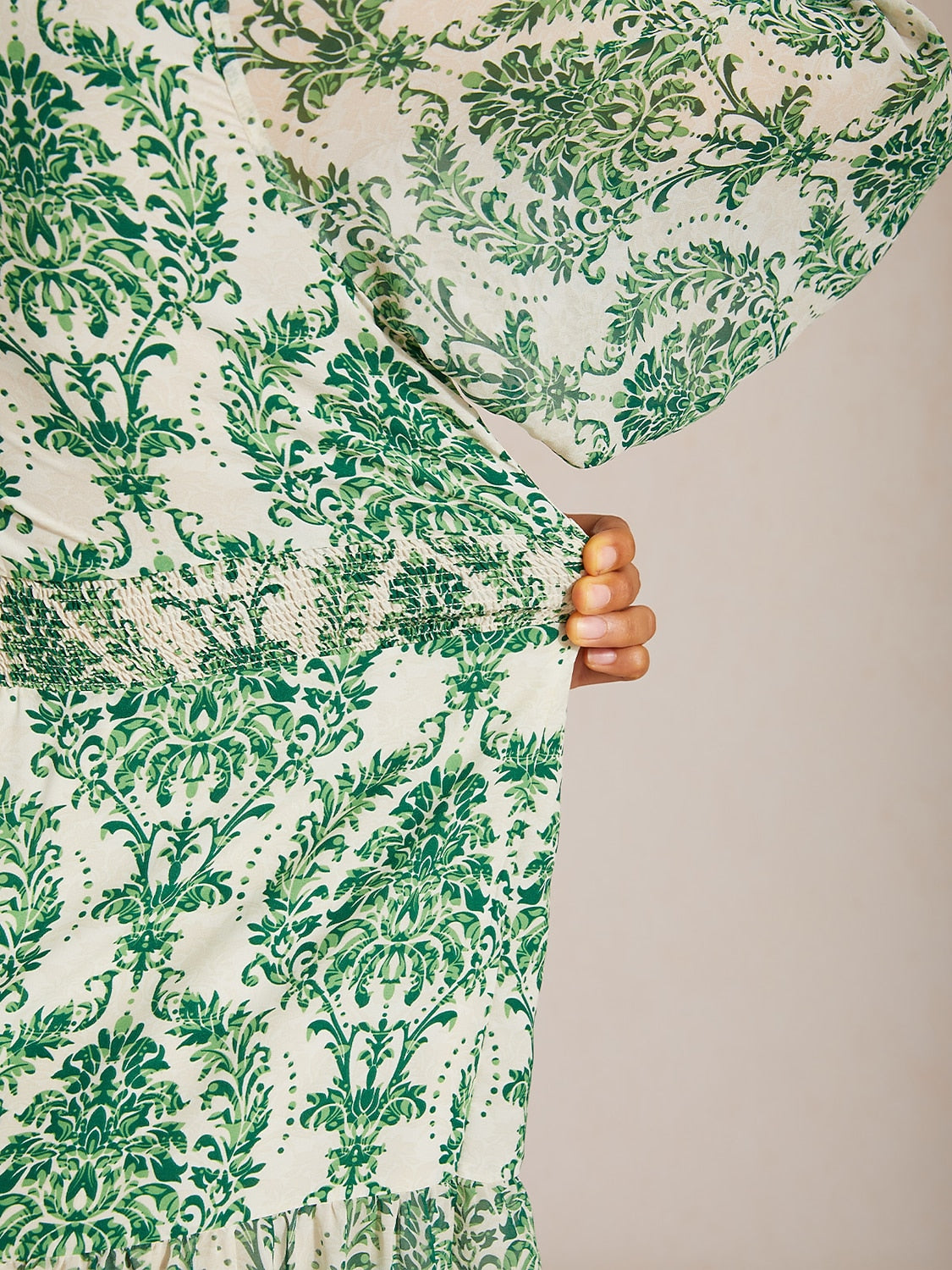 Verdant Baroque Bloom Flowy Chiffon Midi Dress