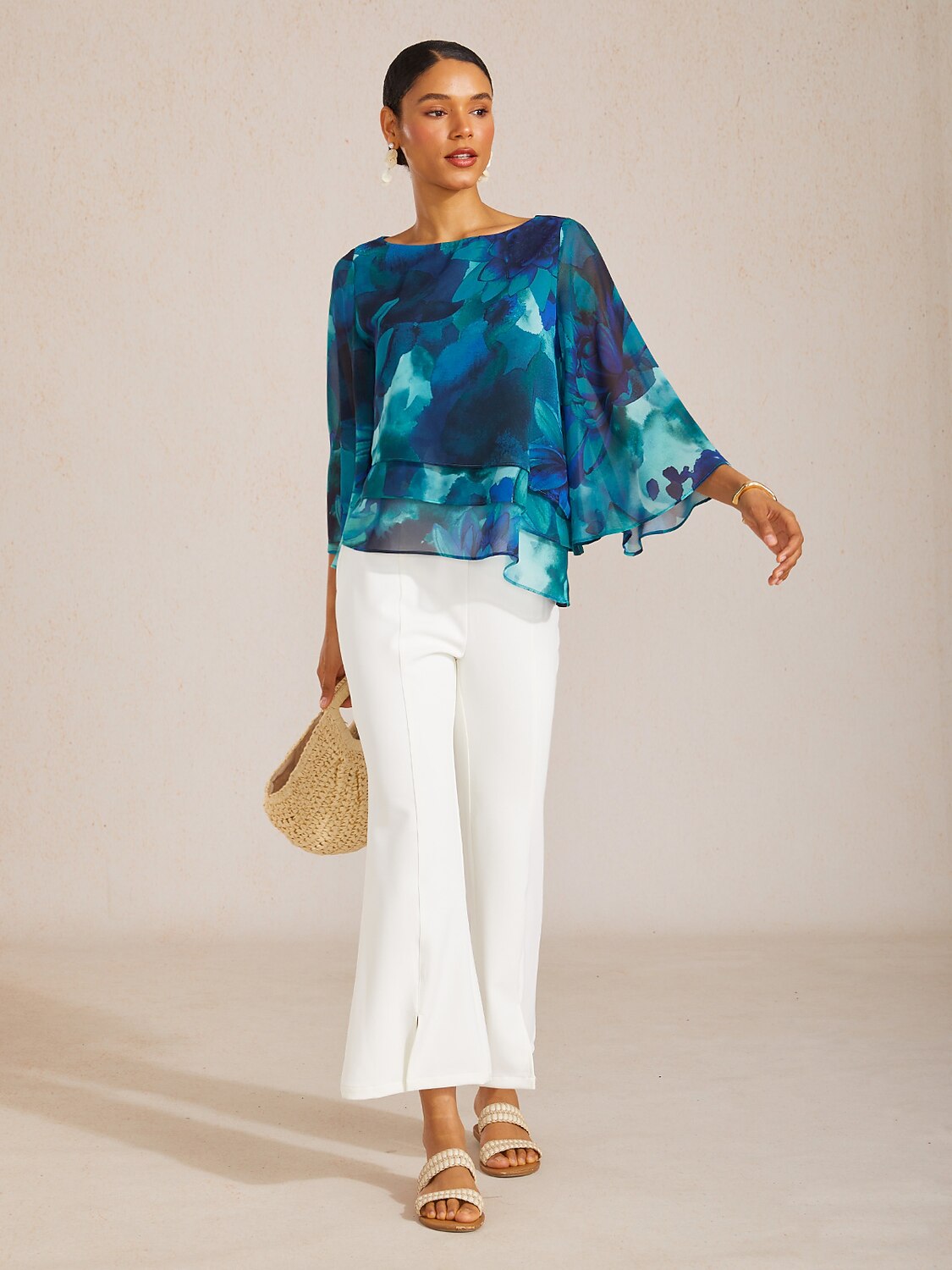 Ocean Paisley Flora Chiffon Layered Blouse