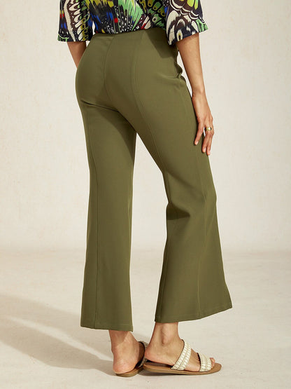 Slightly Stretch Fine Rib Cropped Flared Pants