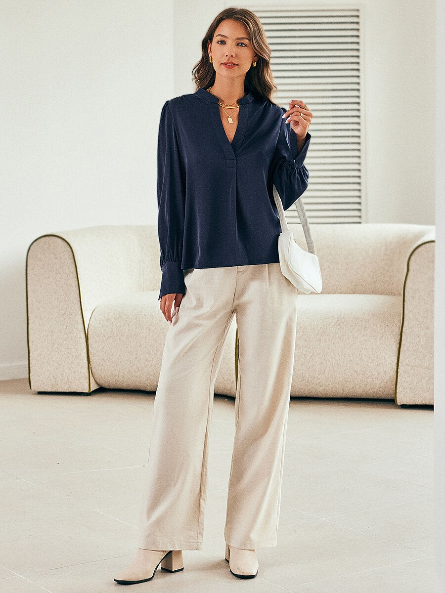 Vacation Silky Satin Simple Blouse